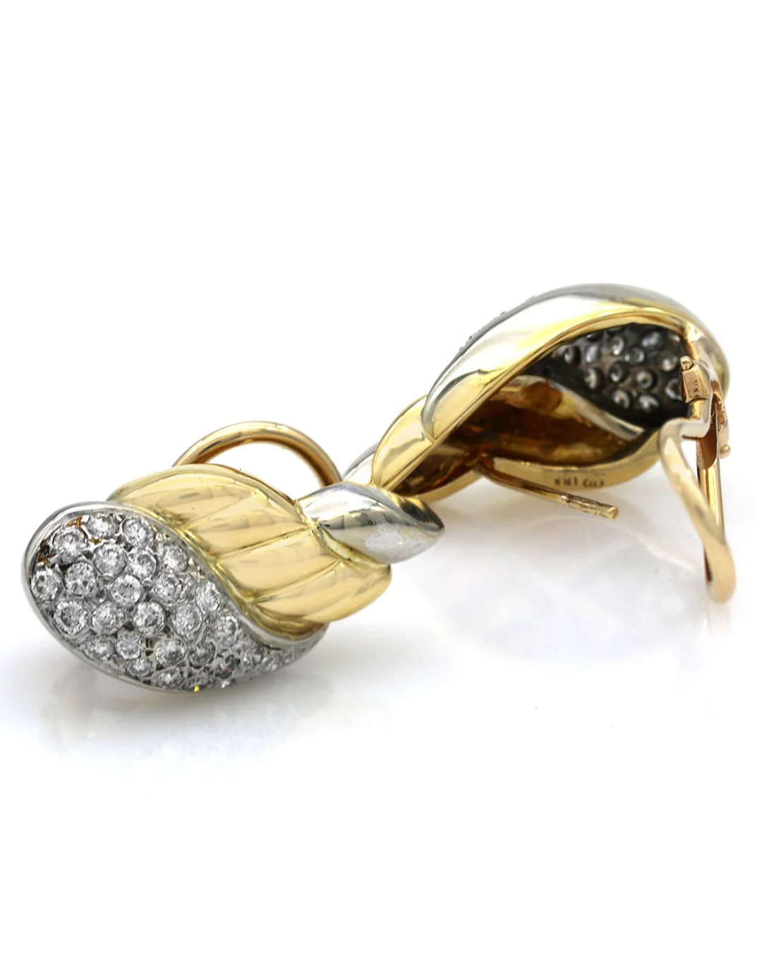 Diamond Fluted Teardrop Earrings - Image 2