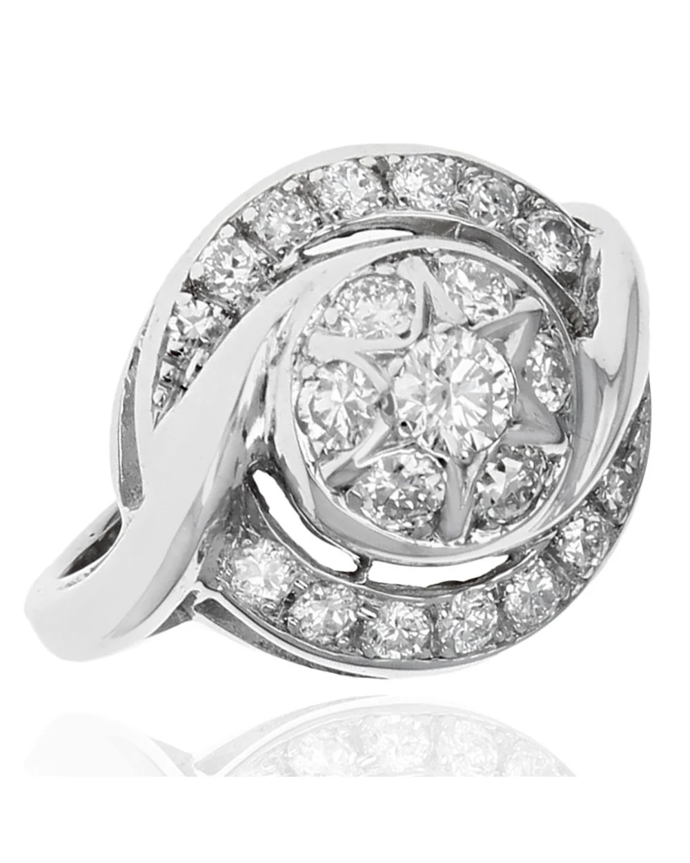 Diamond Halo Bypass Swirl Ring