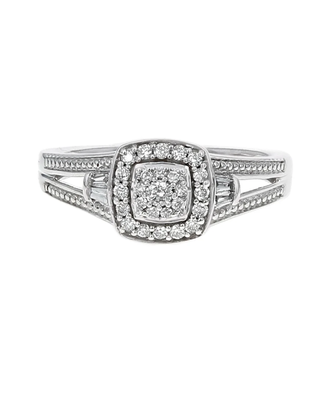 Diamond Halo Milgrain Split Shank Ring in White Gold - Image 2