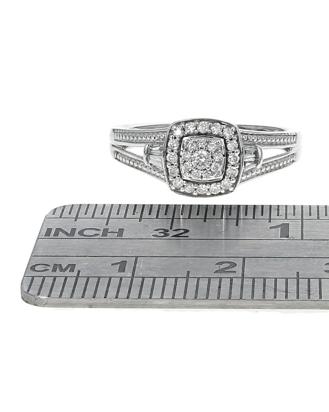 Diamond Halo Milgrain Split Shank Ring in White Gold - Image 3