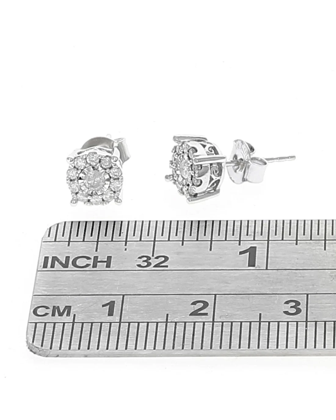 Diamond Halo Stud Earrings in White Gold - Image 2