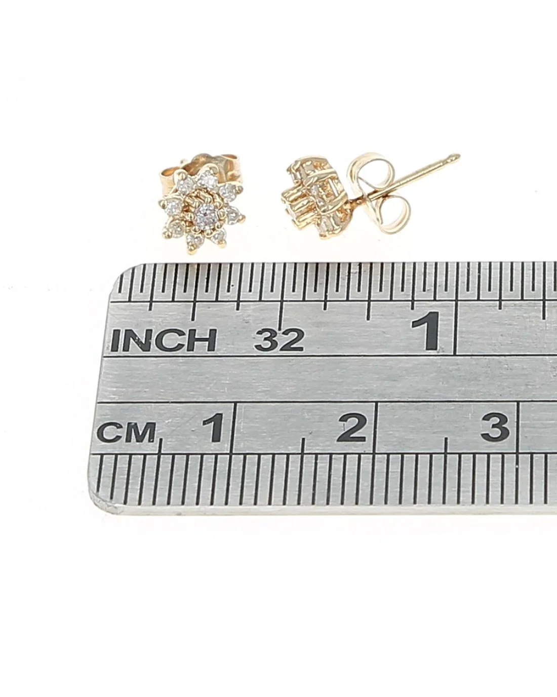 Diamond Halo Stud Earrings in Yellow Gold - Image 3