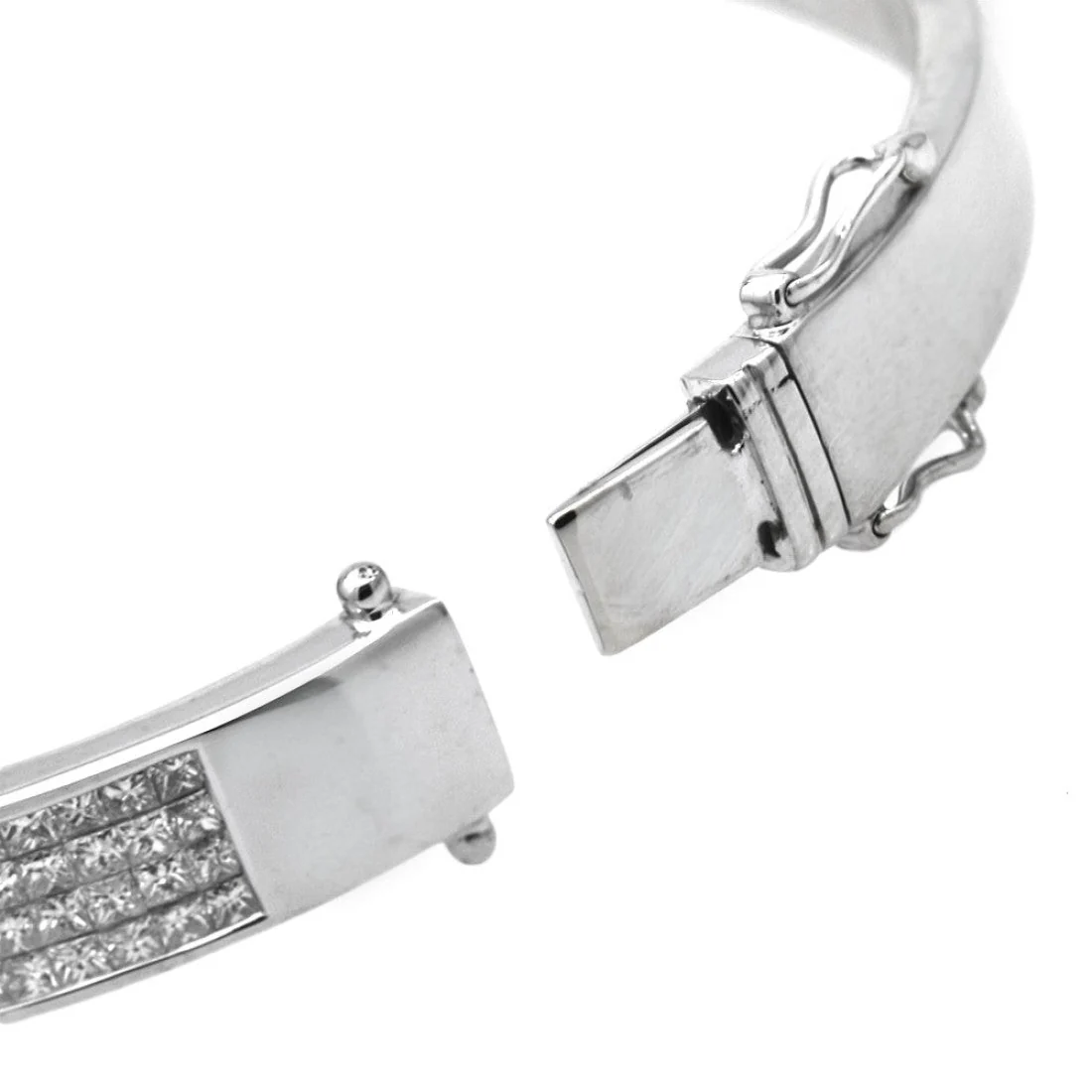 18K White Gold Invisible Set Princess Cut Diamond Hinged Bangle Bracelet - Image 2
