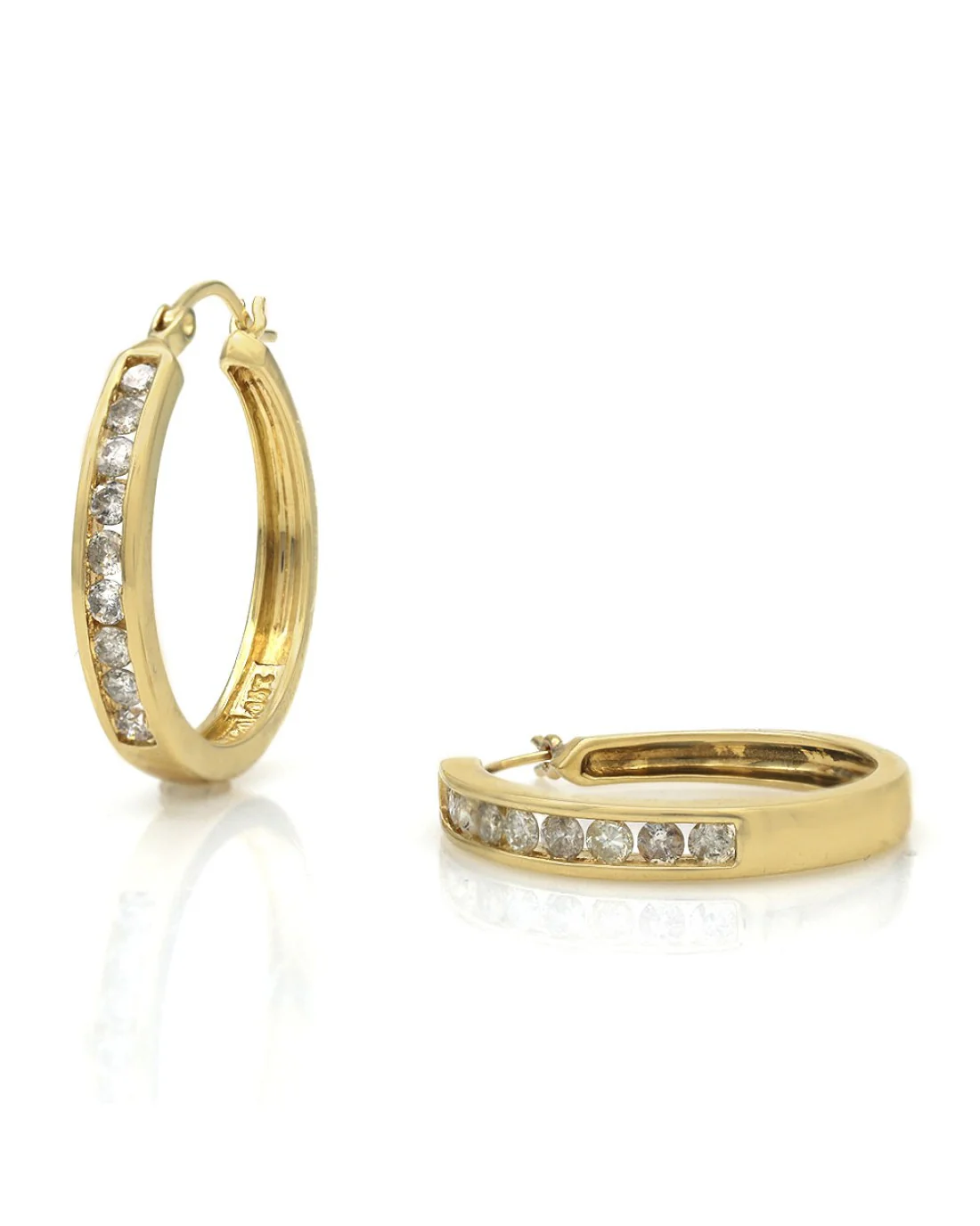 Diamond Hoop Earrings in Yellow Gold - Image 2