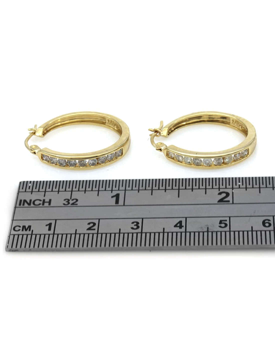 Diamond Hoop Earrings in Yellow Gold - Image 3