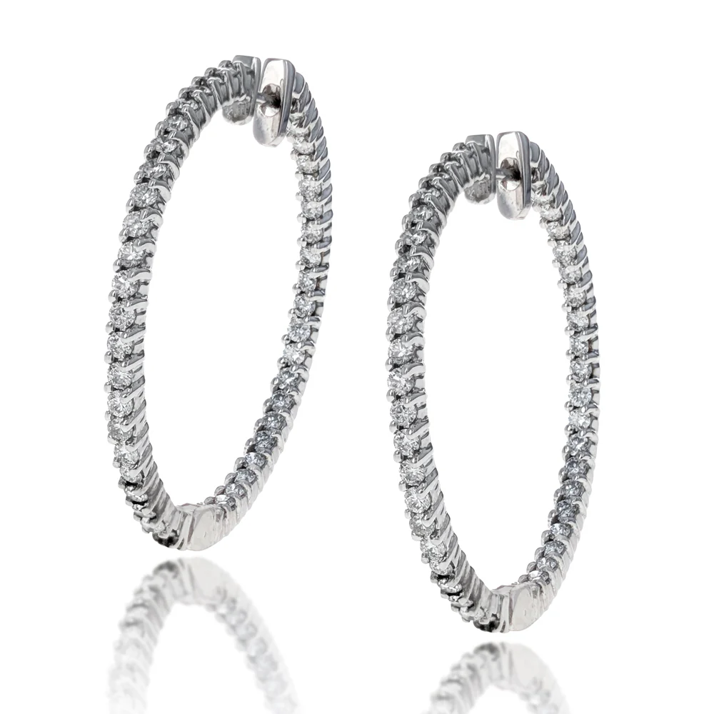 Diamond Inside Outside Hoop Earrings in White Gold
