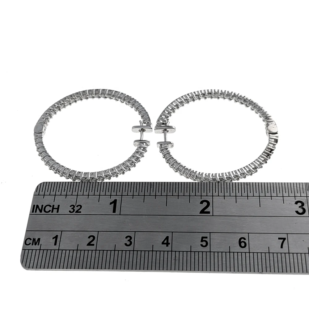 Diamond Inside Outside Hoop Earrings in White Gold - Image 3