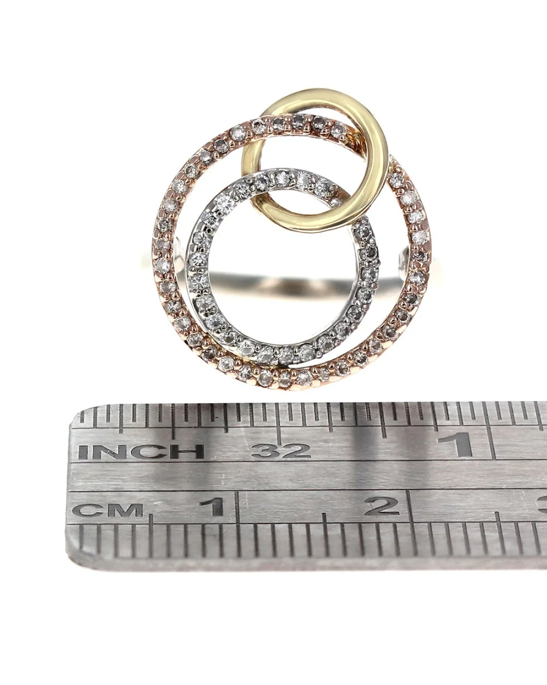 Diamond Interlocking Circle Ring in Tri Color Gold - Image 3