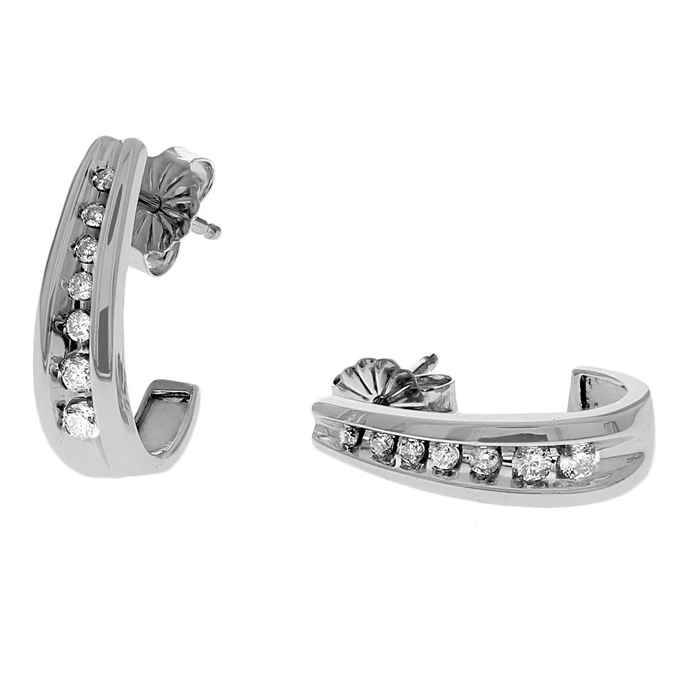 Diamond J Curve Earrings in White Gold - Image 2