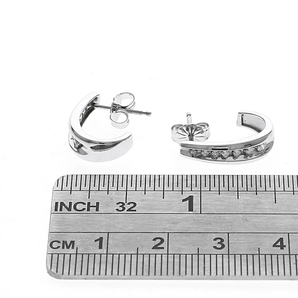 Diamond J Curve Earrings in White Gold - Image 3