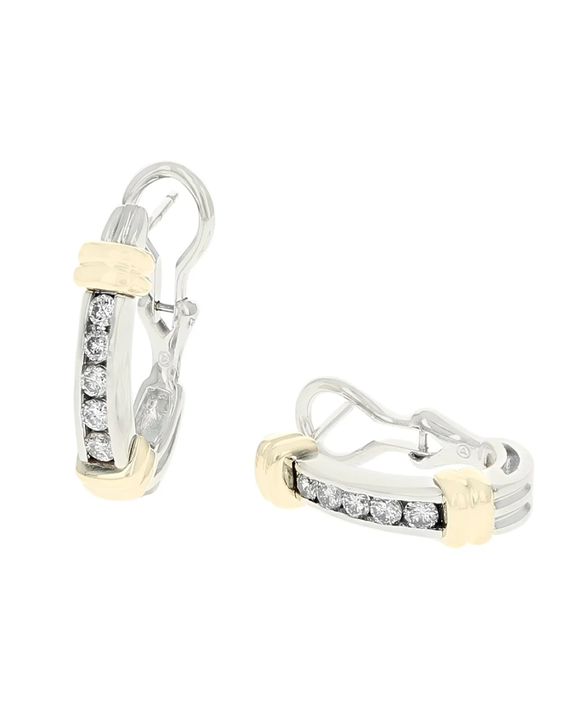 Diamond J Earrings in White and Yellow Gold - Image 2