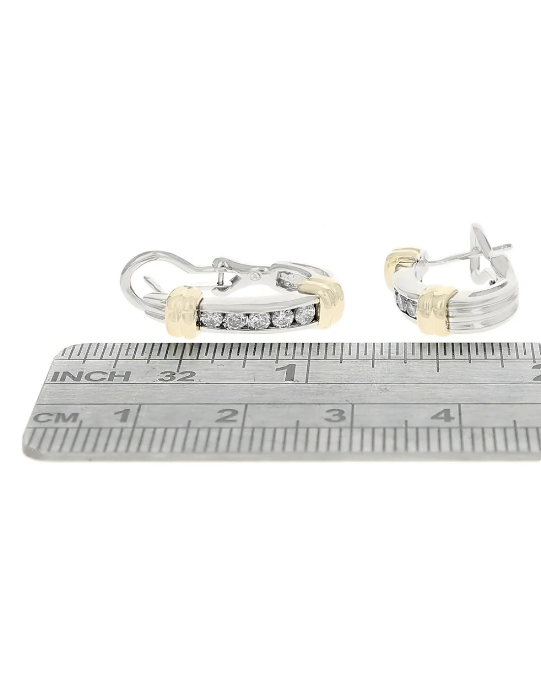 Diamond J Earrings in White and Yellow Gold - Image 3
