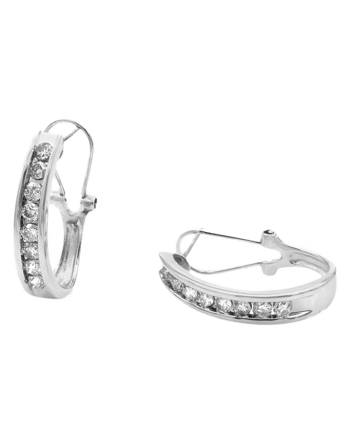 Diamond J Hoop Earrings in White Gold - Image 2