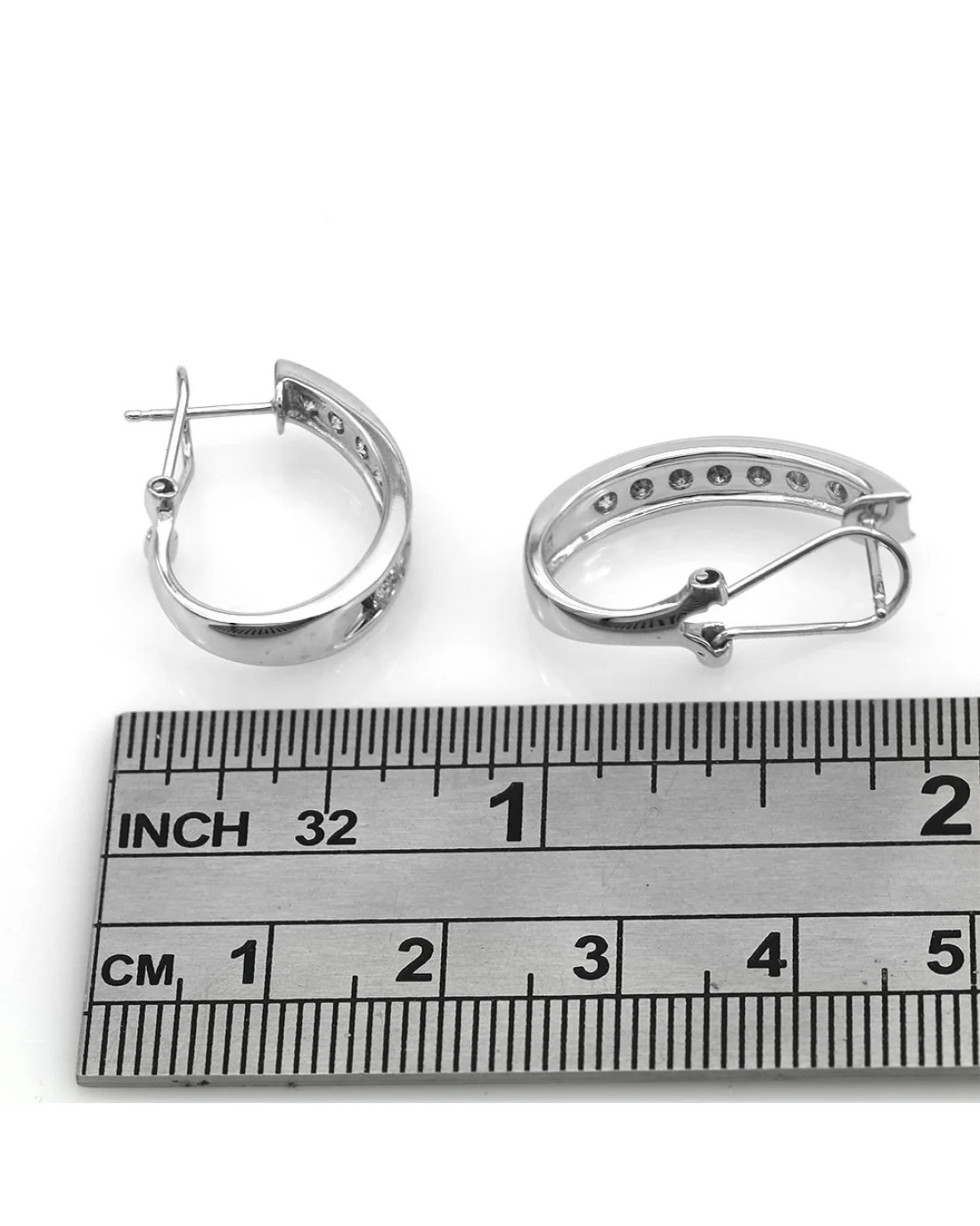 Diamond J Hoop Earrings in White Gold - Image 3