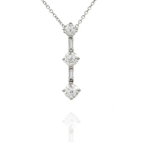 18K White Gold Round and Baguette Diamond Journey Necklace