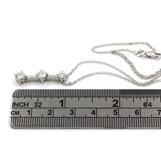 18K White Gold Round and Baguette Diamond Journey Necklace - Image 3