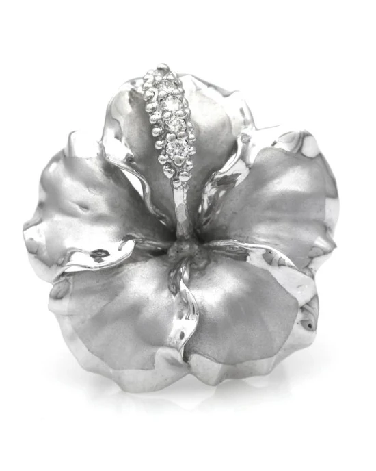 Diamond Large Flower Ring in White Gold - Image 2