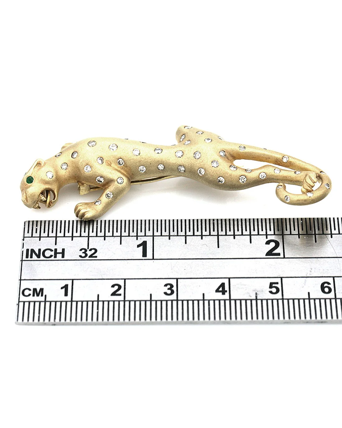 Diamond Leopard Brooch with Emerald Eyes - Image 3