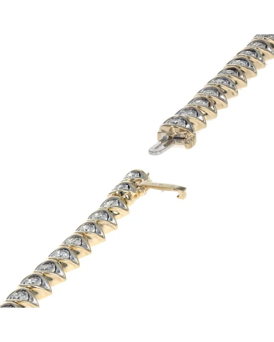 Diamond Marquise Link Inline Bracelet in White and Yellow Gold - Image 2