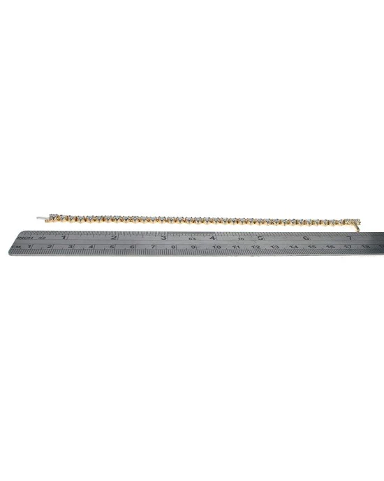 Diamond Marquise Link Inline Bracelet in White and Yellow Gold - Image 3