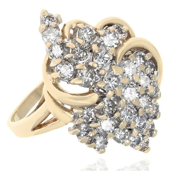 14K Yellow and White Gold Diamond Cluster Ring