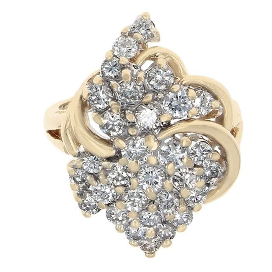 14K Yellow and White Gold Diamond Cluster Ring - Image 2