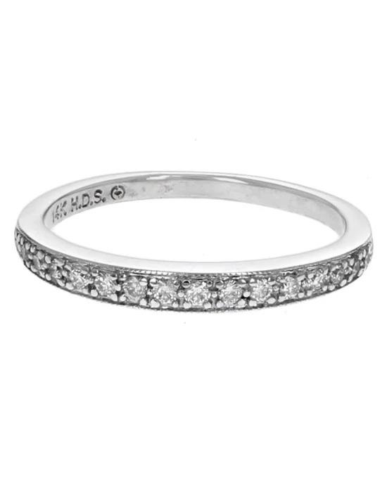 Diamond Milgrain Accent Tapered Band in White Gold - Image 2
