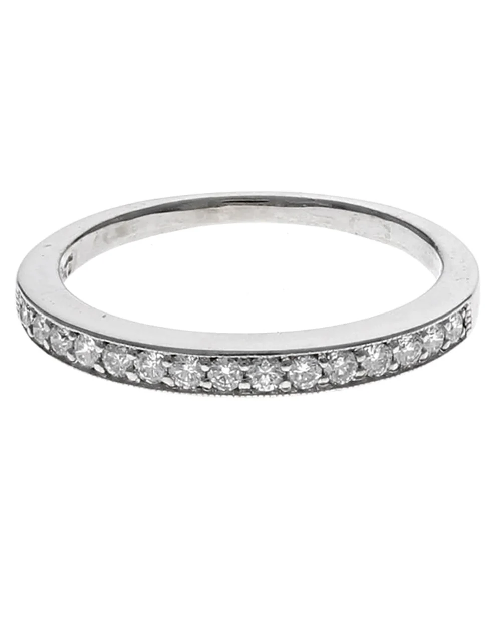 Diamond Milgrain Accent Tapered Band in White Gold - Image 2