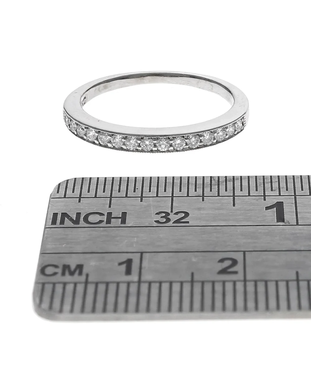 Diamond Milgrain Accent Tapered Band in White Gold - Image 3