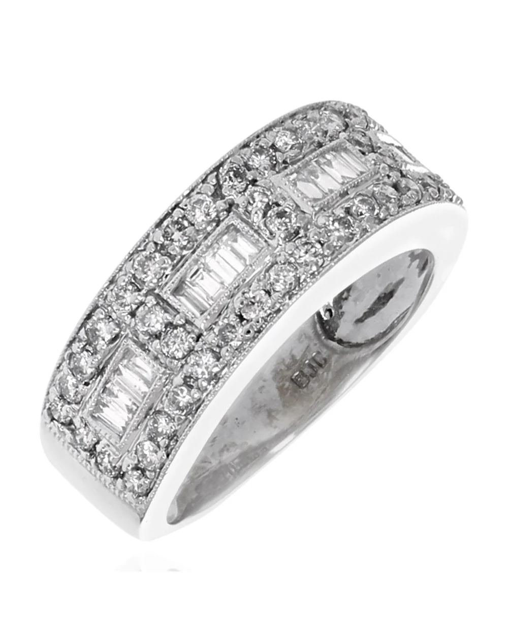 Diamond Milgrain Accent Tapered Ring in White Gold