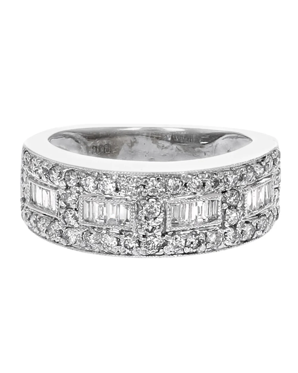 Diamond Milgrain Accent Tapered Ring in White Gold - Image 2