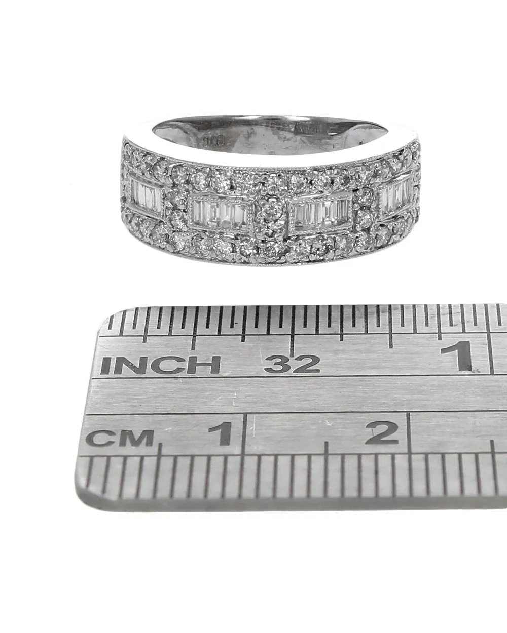 Diamond Milgrain Accent Tapered Ring in White Gold - Image 3