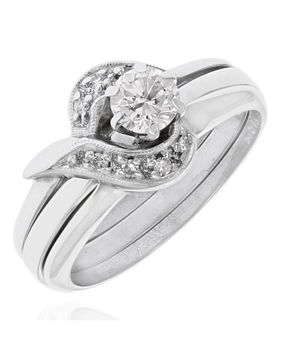 Diamond Milgrain Accent Wedding Set in White Gold