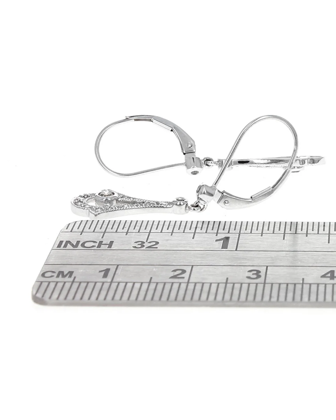 Diamond Milgrain Drop Earrings in White Gold - Image 2