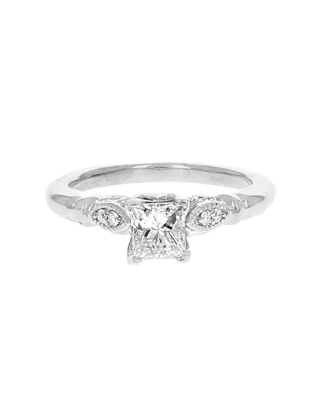 Diamond Milgrain Engagement Ring in White Gold - Image 2