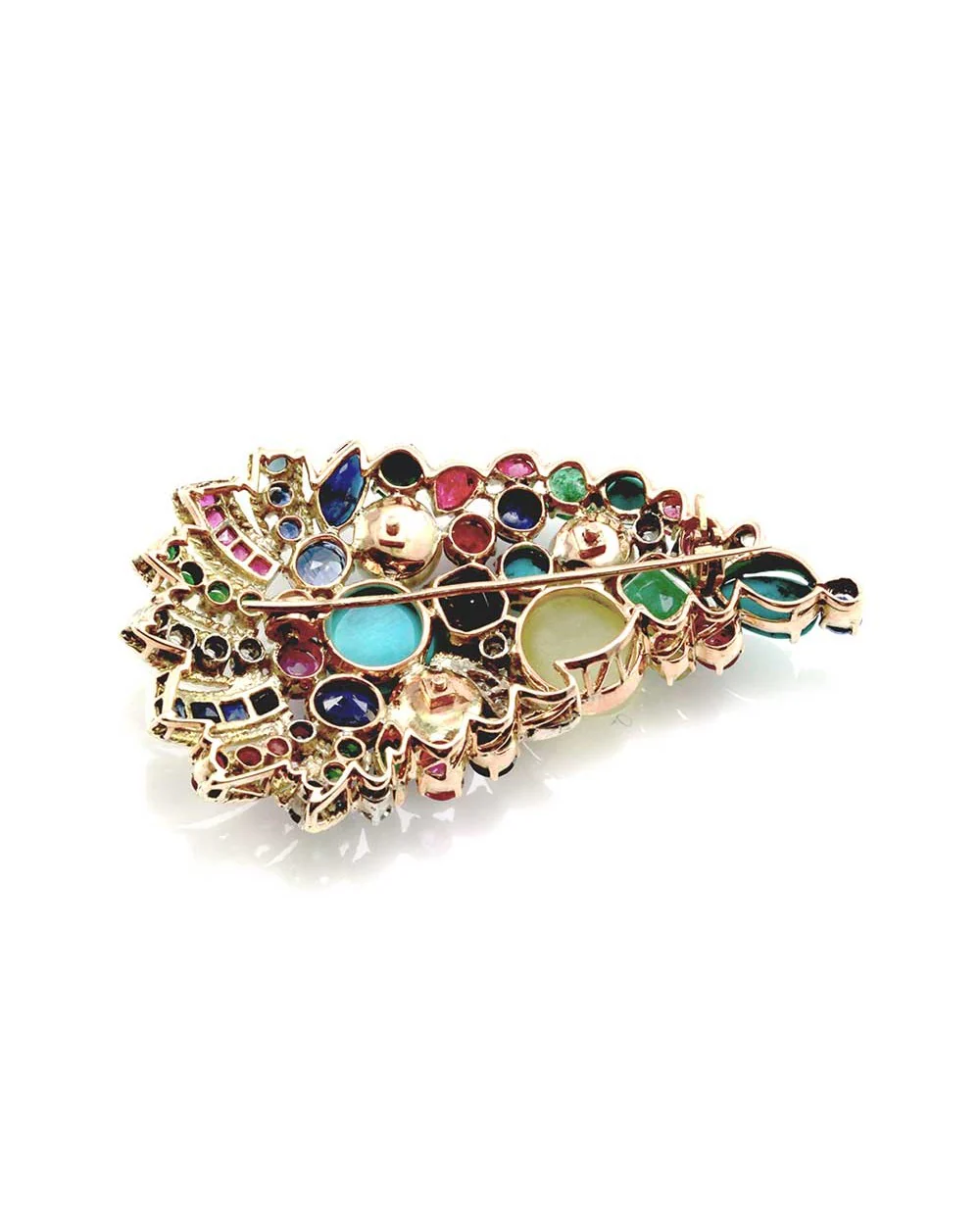 Diamond & Multi-Gem Paisley Cornucopia Brooch in 14K Yellow Gold - Image 2