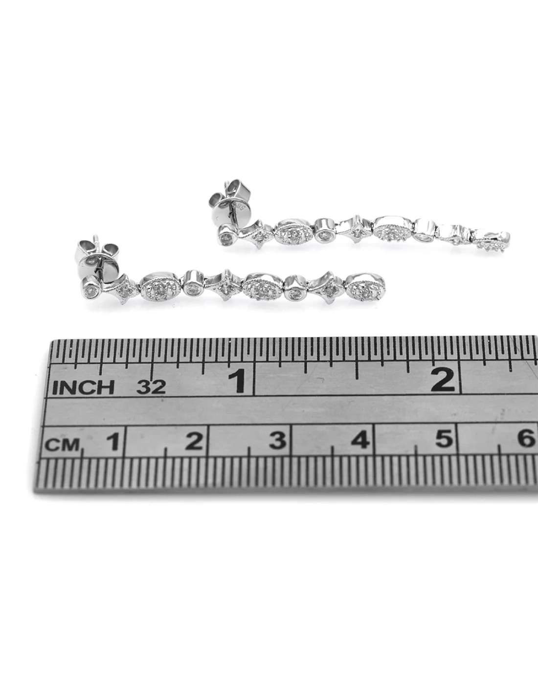 Diamond Multi-Shape Linear Drop Earrings in White Gold - Image 3