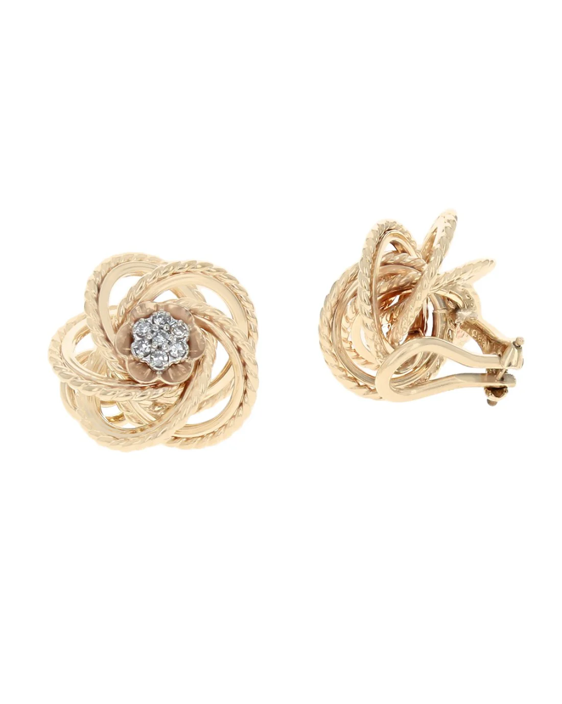 Diamond Nest Swirl Earrings in Yellow Gold - Image 2