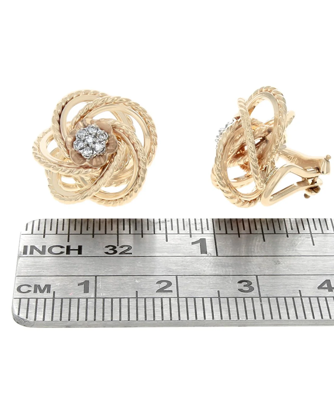 Diamond Nest Swirl Earrings in Yellow Gold - Image 3
