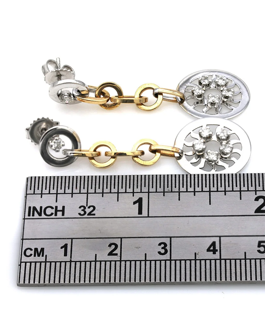 Diamond Open Circle Link Dangle Earrings - Image 3