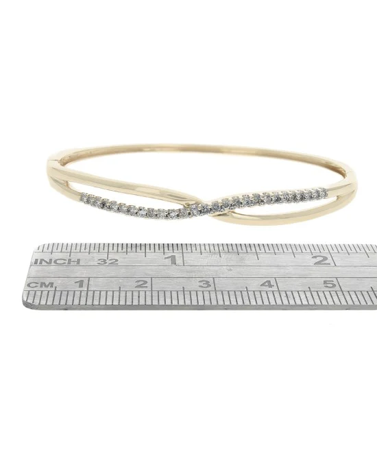Diamond Open Cut Crossover Hinged Bangle Bracelet in Yellow Gold - Image 3