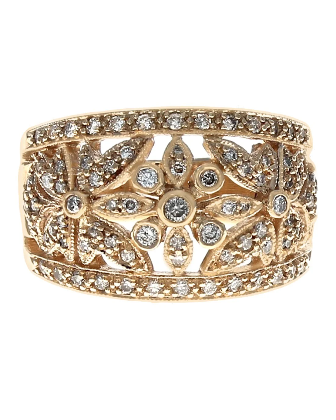 Diamond Open Cut Flower Ring in Yellow Gold - Image 2