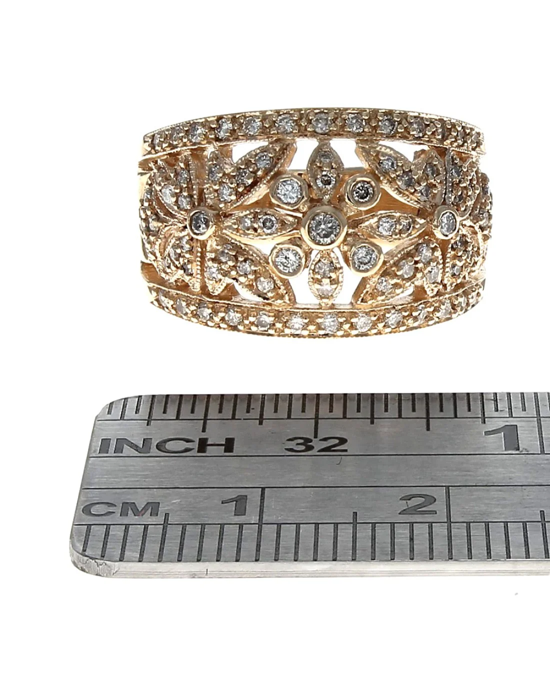 Diamond Open Cut Flower Ring in Yellow Gold - Image 3