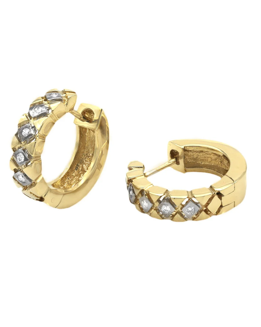 Diamond Open Cut Huggie Earrings in White and Yellow Gold - Image 2