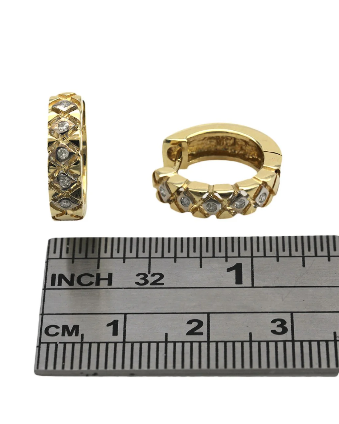 Diamond Open Cut Huggie Earrings in White and Yellow Gold - Image 3