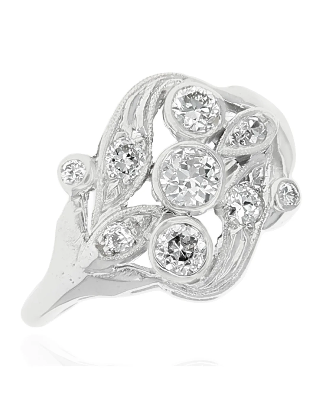 Diamond Open Cut Milgrain Ring in White Gold