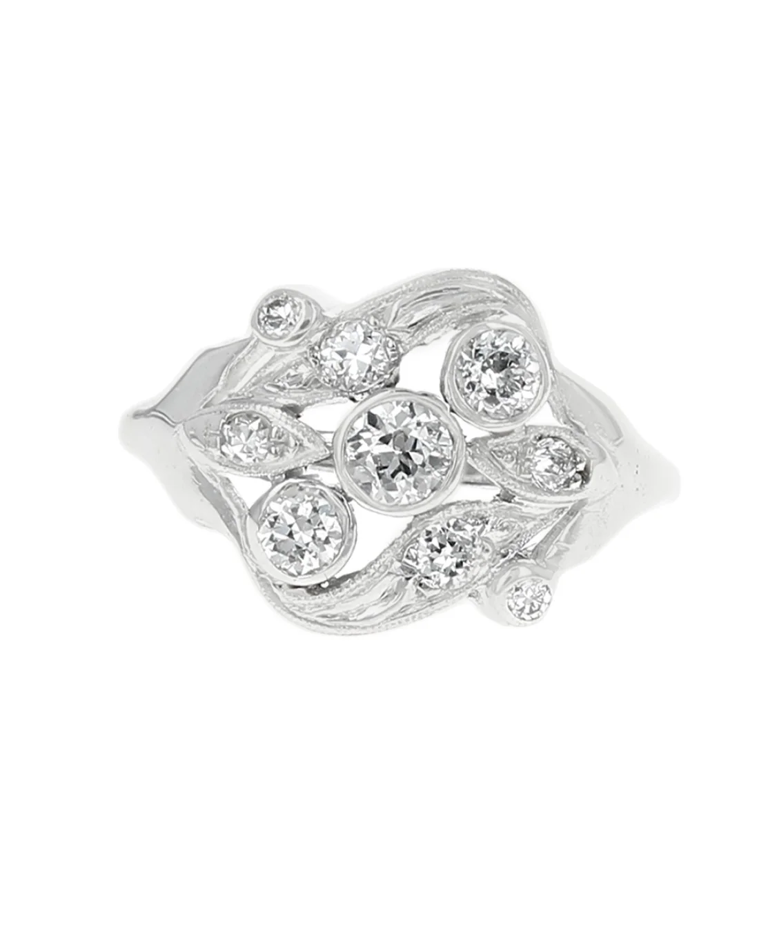 Diamond Open Cut Milgrain Ring in White Gold - Image 2
