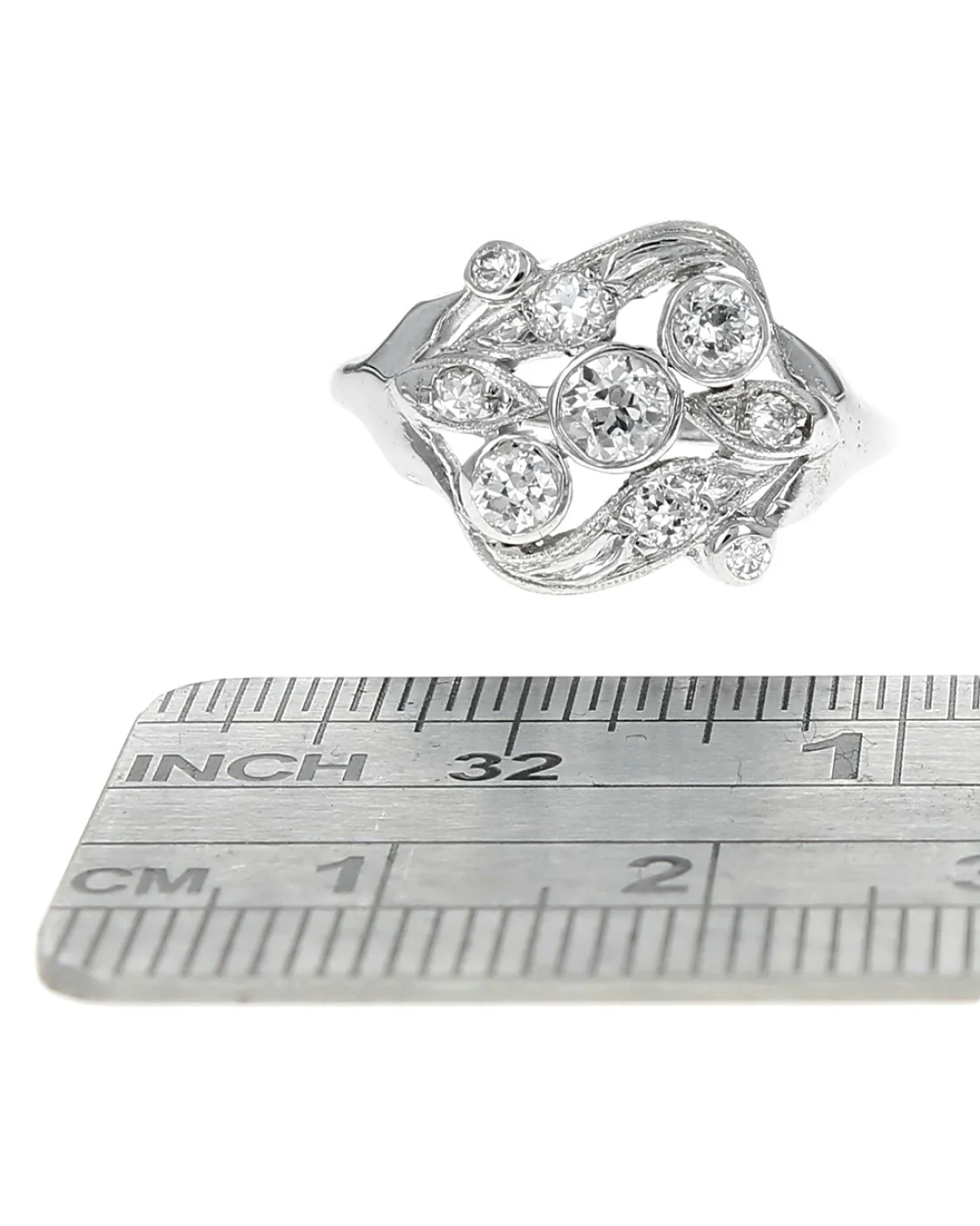 Diamond Open Cut Milgrain Ring in White Gold - Image 3