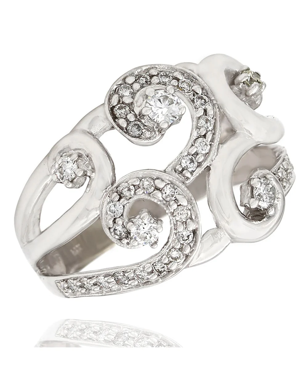 Diamond Open Cut Swirl Ring in White Gold