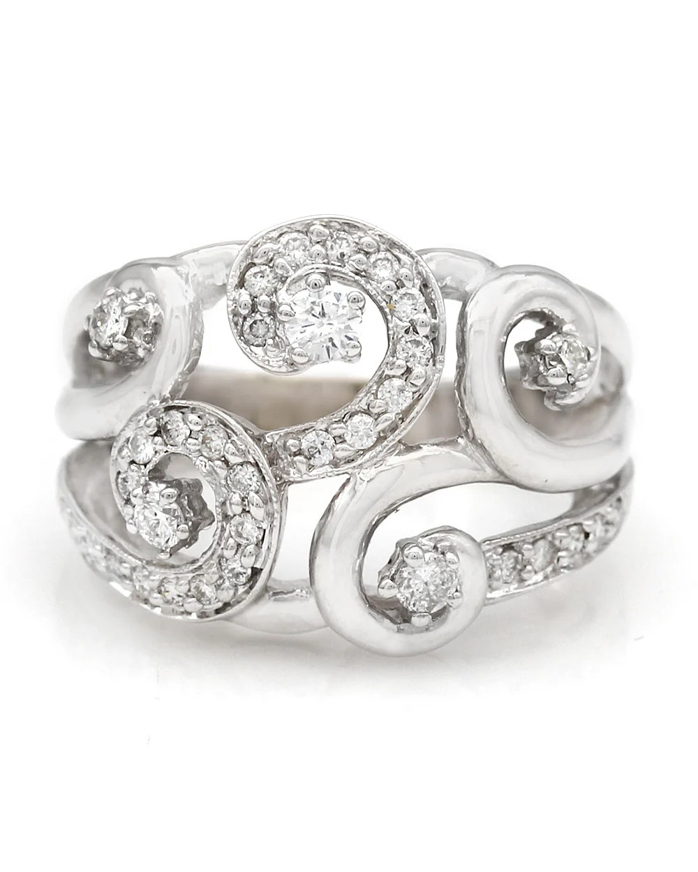 Diamond Open Cut Swirl Ring in White Gold - Image 2